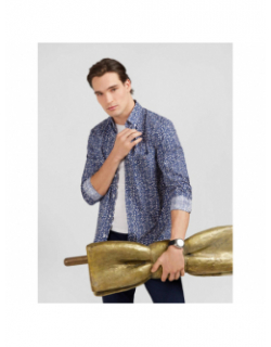 Chemise pop imprimé floral bleu marine homme - Edan Park