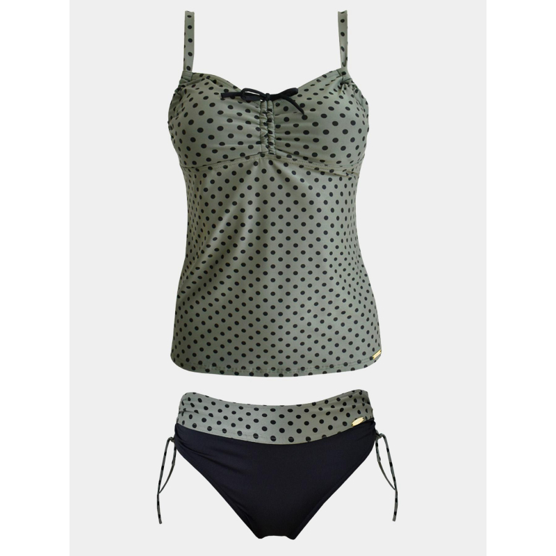 Maillot de bain tankini à pois punto kaki noir femme - Grain De Sable