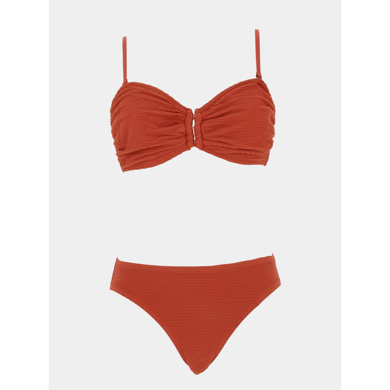 Maillot de bain 2 pièces côtelé terracotta rouge femme - Lagon Bleu