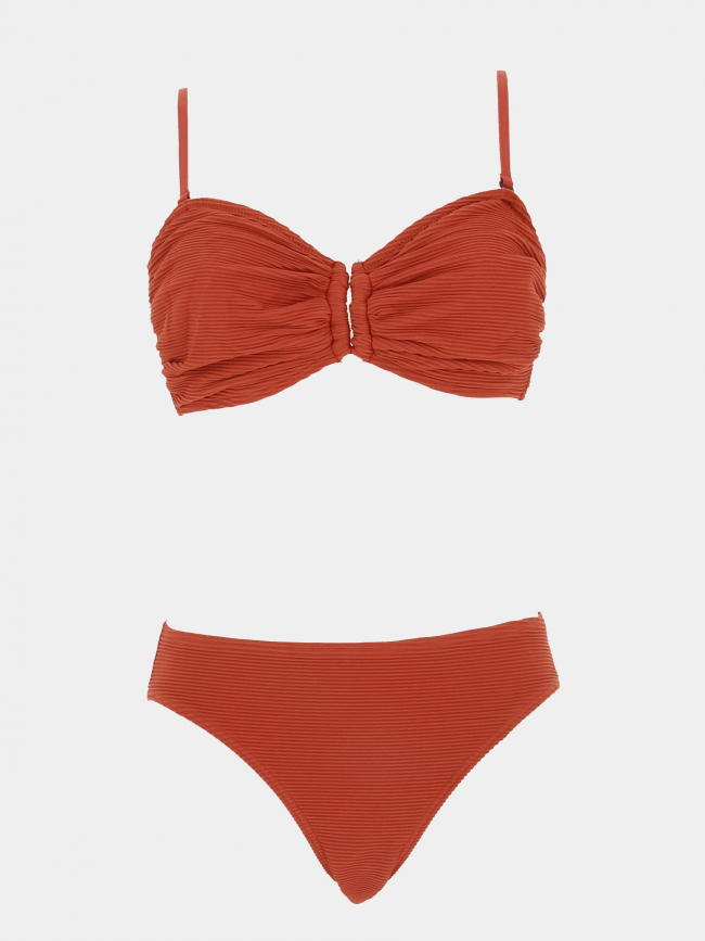 Maillot de bain 2 pièces côtelé terracotta rouge femme - Lagon Bleu