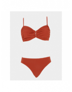 Maillot de bain 2 pièces côtelé terracotta rouge femme - Lagon Bleu