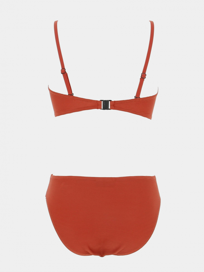 Maillot de bain 2 pièces côtelé terracotta rouge femme - Lagon Bleu