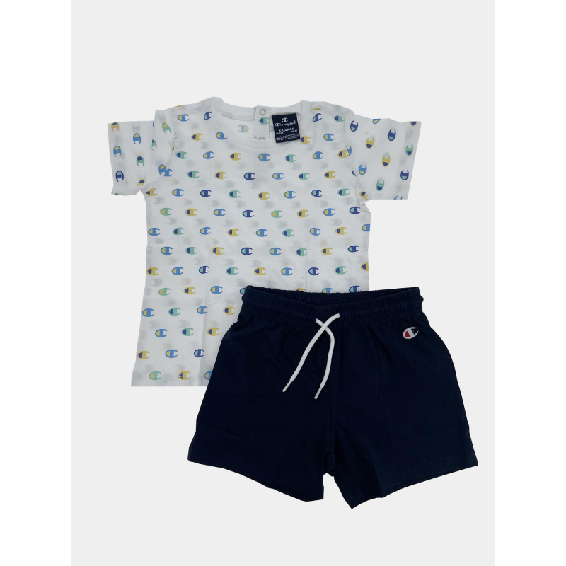 Ensemble short + t-shirt logo bleu blanc enfant - Champion