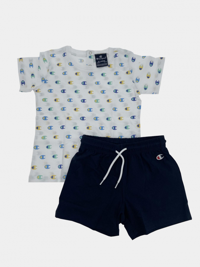 Ensemble short + t-shirt logo bleu blanc enfant - Champion