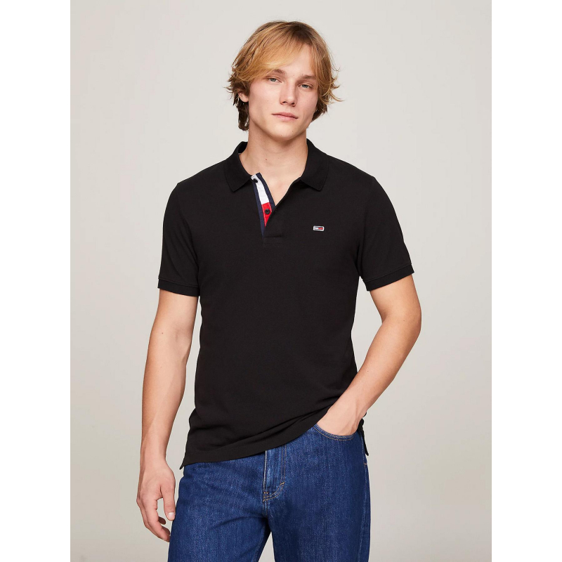 Polo slim placket noir homme - Tommy Jeans