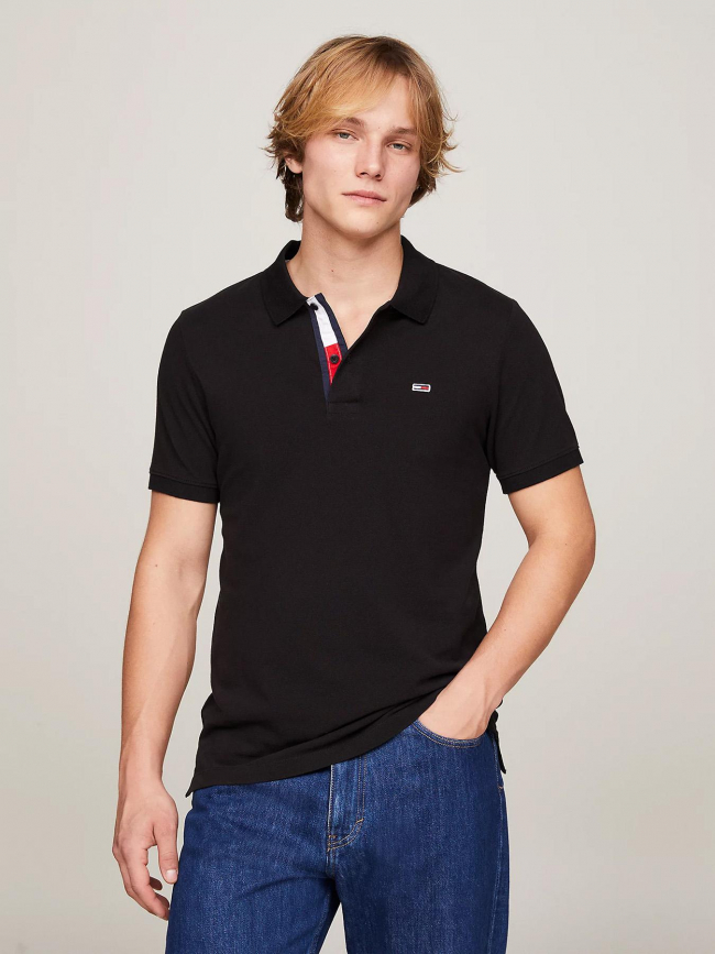 Polo slim placket noir homme - Tommy Jeans