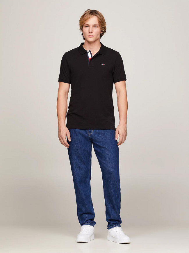 Polo slim placket noir homme - Tommy Jeans