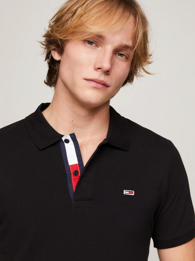 Polo slim placket noir homme - Tommy Jeans