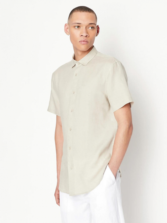 Chemise en lin uni beige homme - Armani Exchange