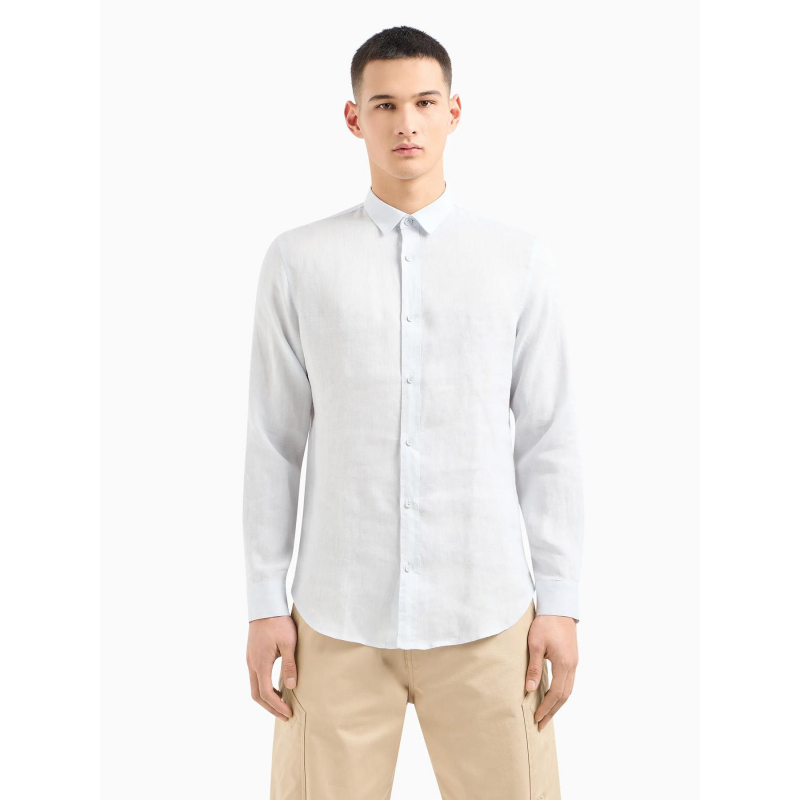 Chemise manches longues en lin bleu homme - Armani Exchange