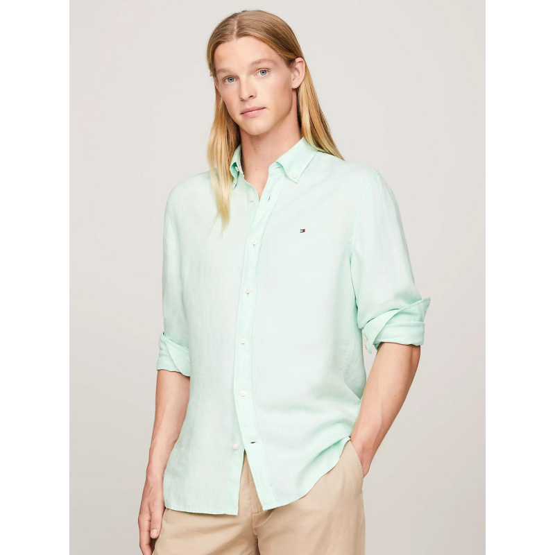 Chemise en lin pigment dyed vert homme - Tommy Hilfiger