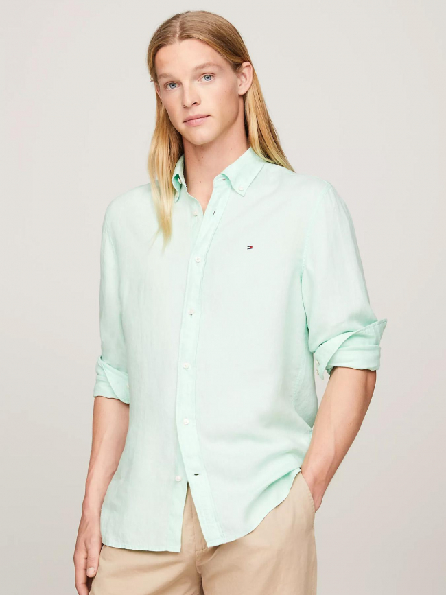 Chemise en lin pigment dyed vert homme - Tommy Hilfiger