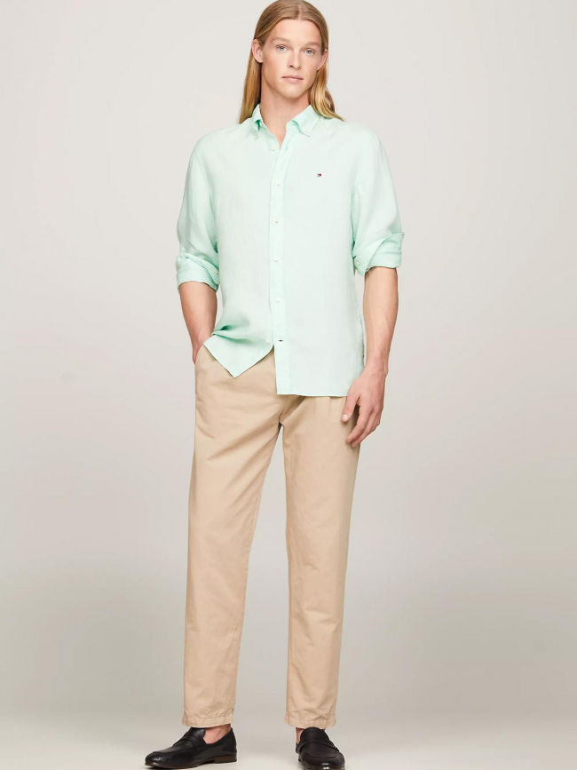 Chemise en lin pigment dyed vert homme - Tommy Hilfiger