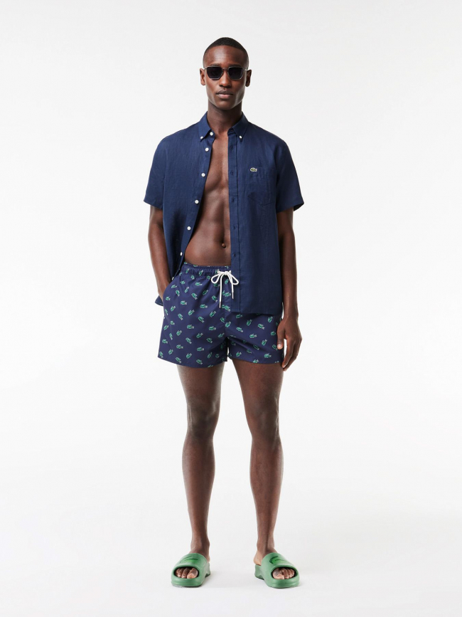 Short de bain logo crocodile bleu marine homme - Lacoste