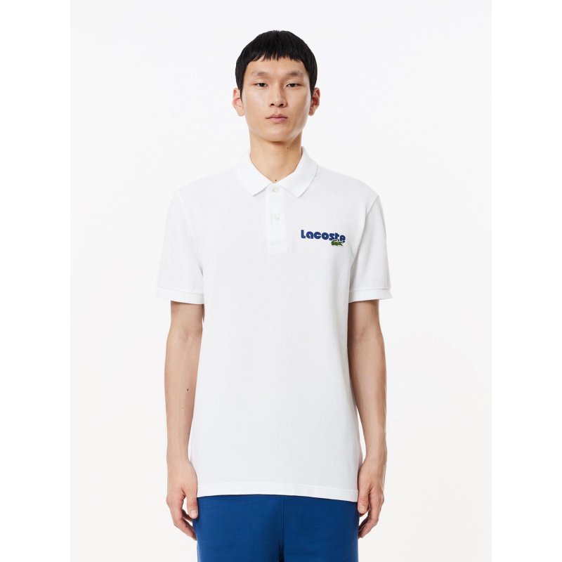 Polo uni logo blanc bleu marine homme - Lacoste