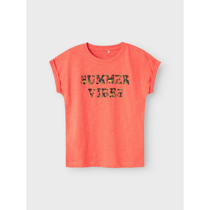 T-shirt amma summer vibes orange fluo fille - Name It