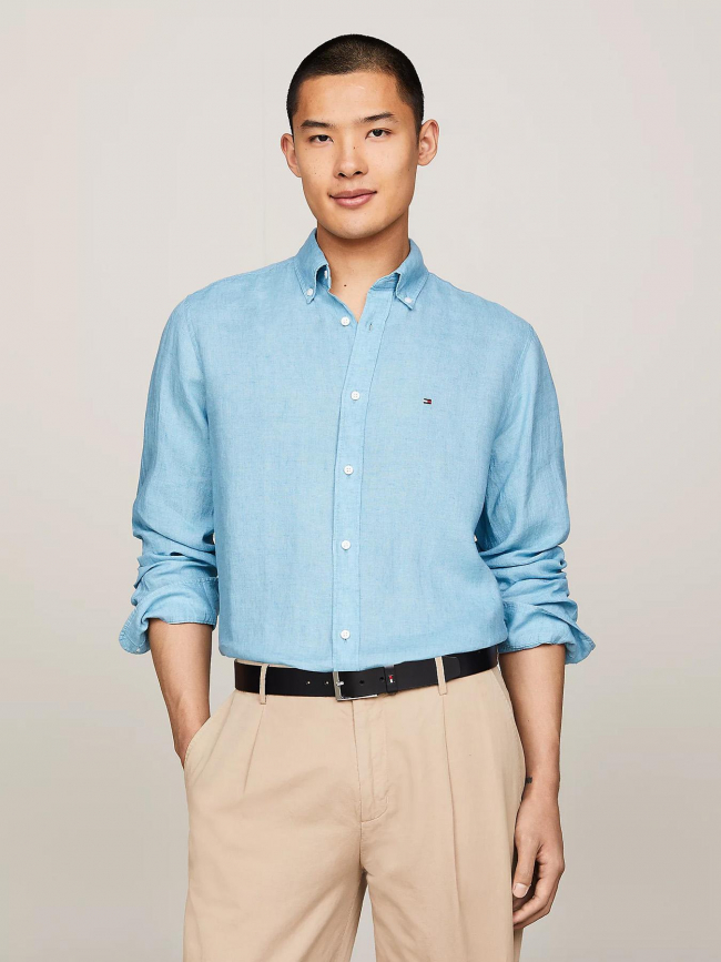 Chemise en lin pigment dyed bleu turquoise homme - Tommy Hilfiger