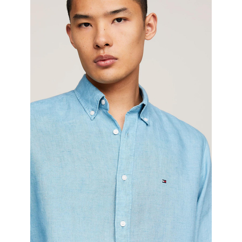 Chemise en lin pigment dyed bleu turquoise homme Tommy Hilfiger
