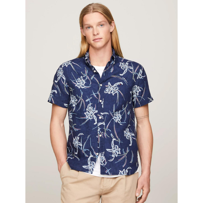 Chemise en lin tropical bleu marine homme - Tommy Hilfiger