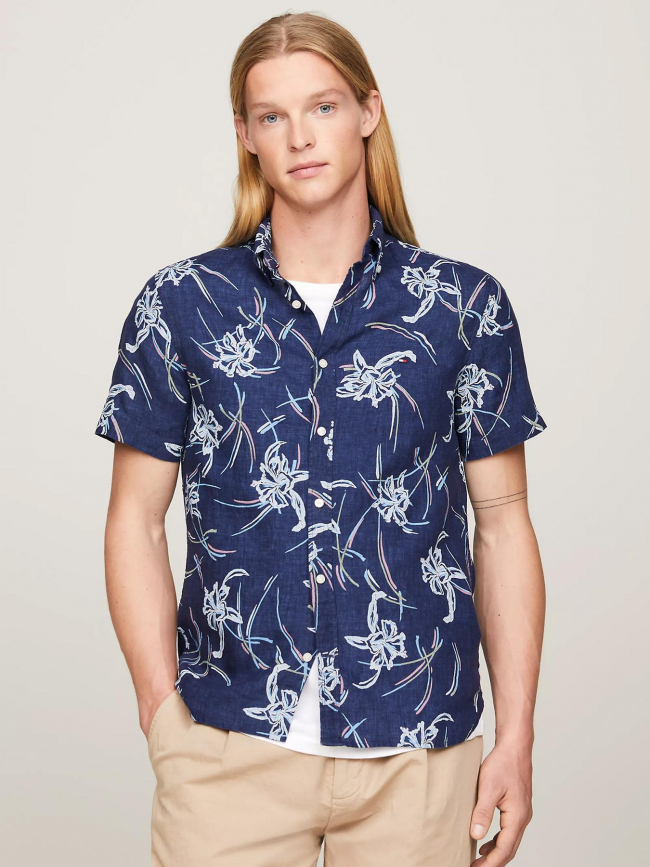 Chemise en lin tropical bleu marine homme - Tommy Hilfiger