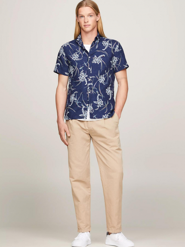 Chemise en lin tropical bleu marine homme - Tommy Hilfiger