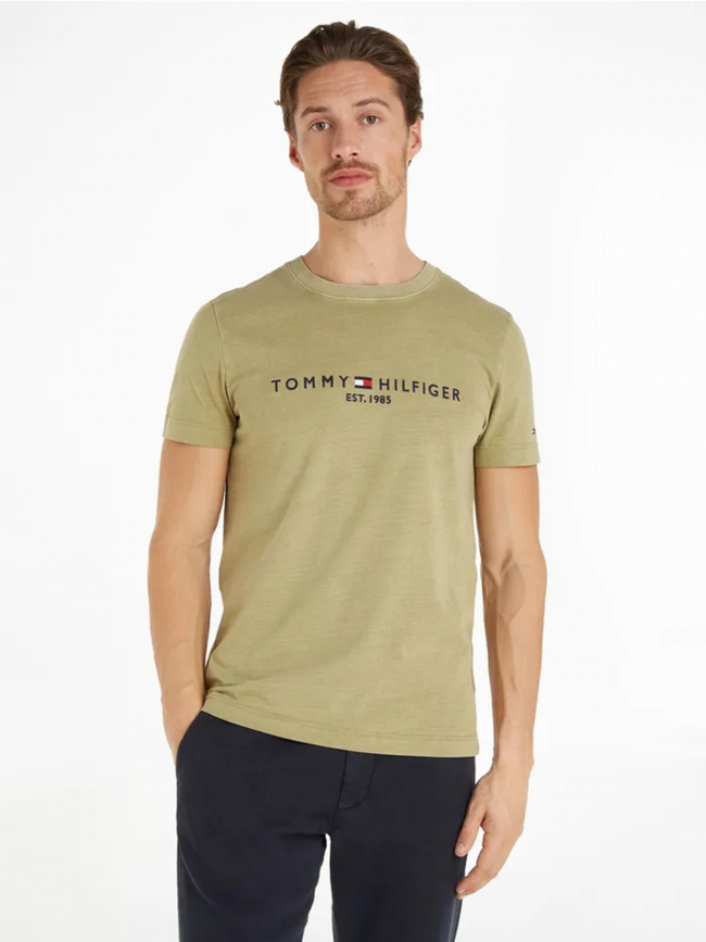 T-shirt logo garment dye vert kaki homme - Tommy Hilfiger