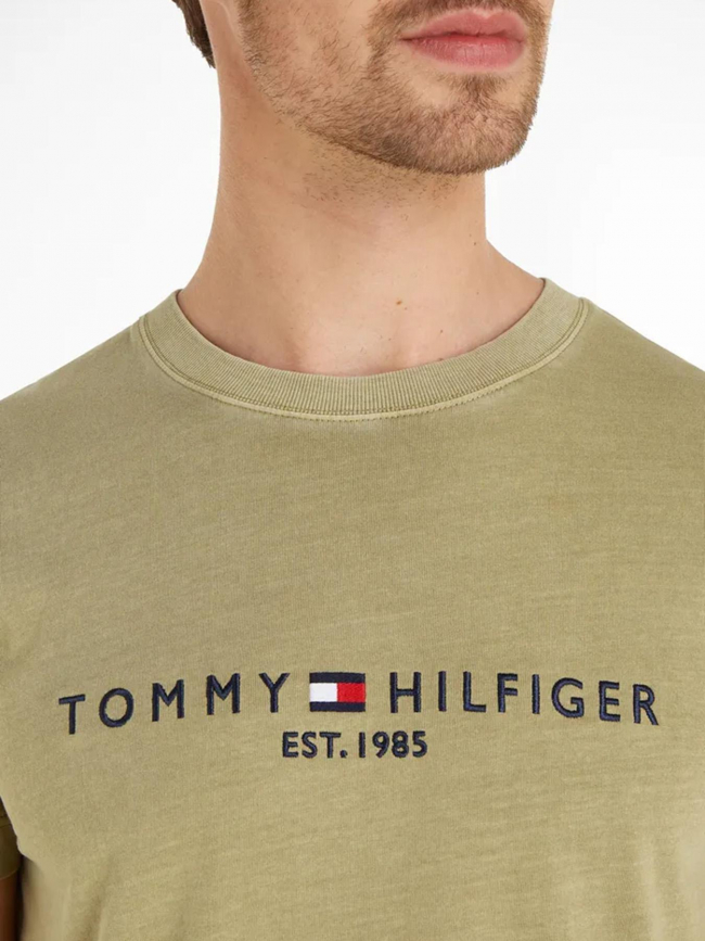 T-shirt logo garment dye vert kaki homme - Tommy Hilfiger