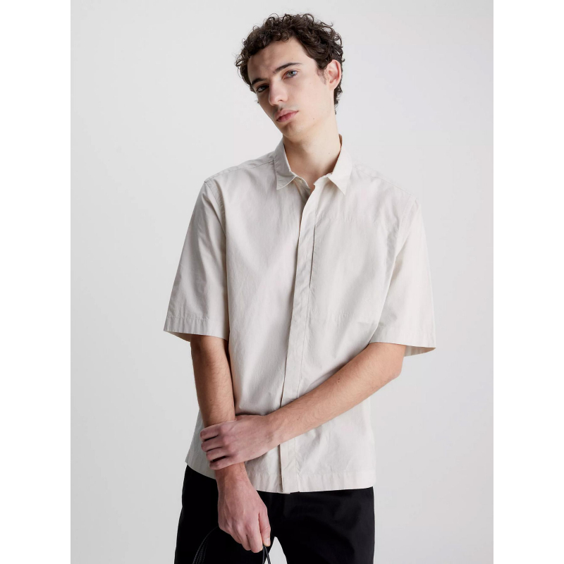 Chemise en lin cuban beige homme - Calvin Klein