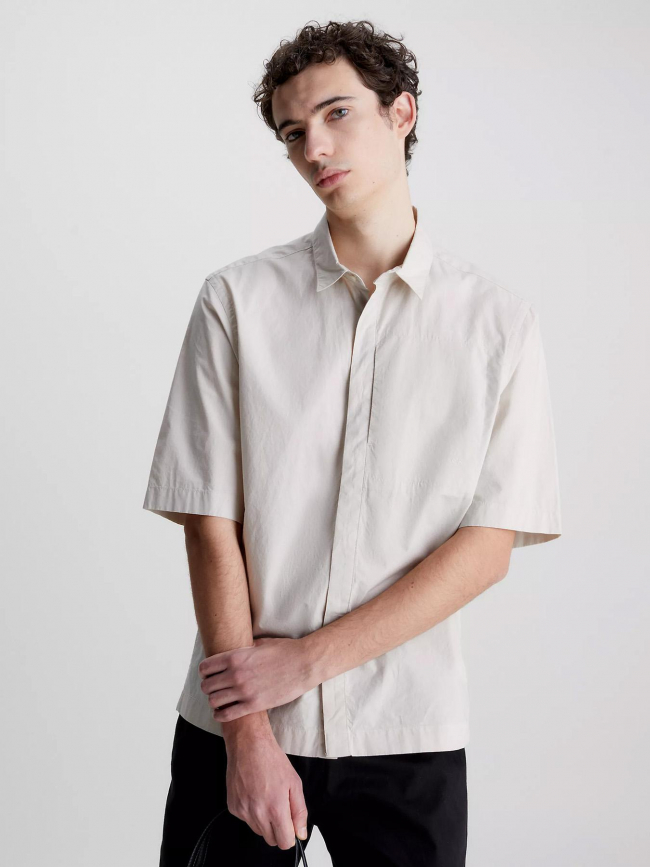 Chemise en lin cuban beige homme - Calvin Klein