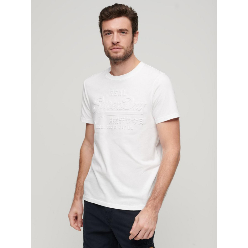 T-shirt vintage logo relief optic blanc homme - Superdry