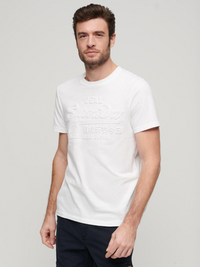 T-shirt vintage logo relief optic blanc homme - Superdry