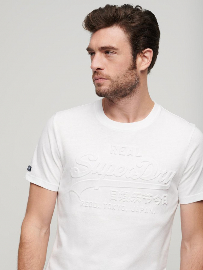 T-shirt vintage logo relief optic blanc homme - Superdry