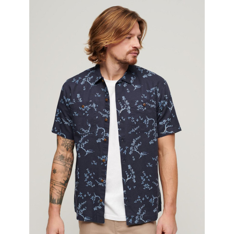 Chemise manches courtes beach shirt fleur indigo homme - Superdry