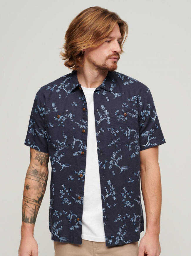 Chemise manches courtes beach shirt fleur indigo homme - Superdry