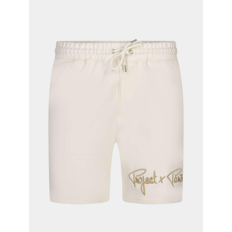 Short jogging logo brodé uni beige homme - Project X Paris