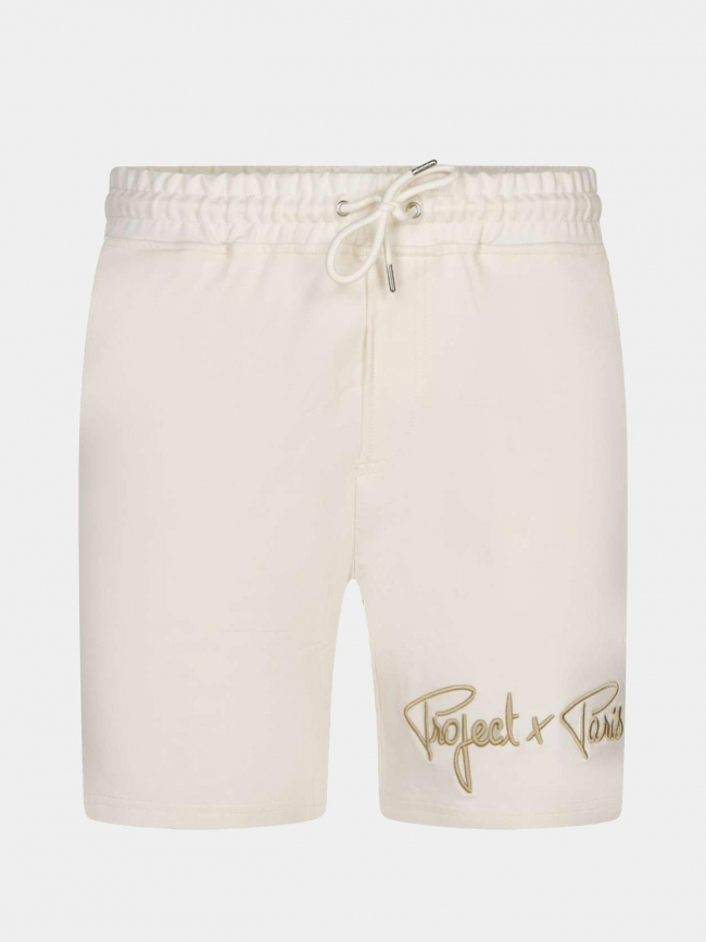 Short jogging logo brodé uni beige homme - Project X Paris