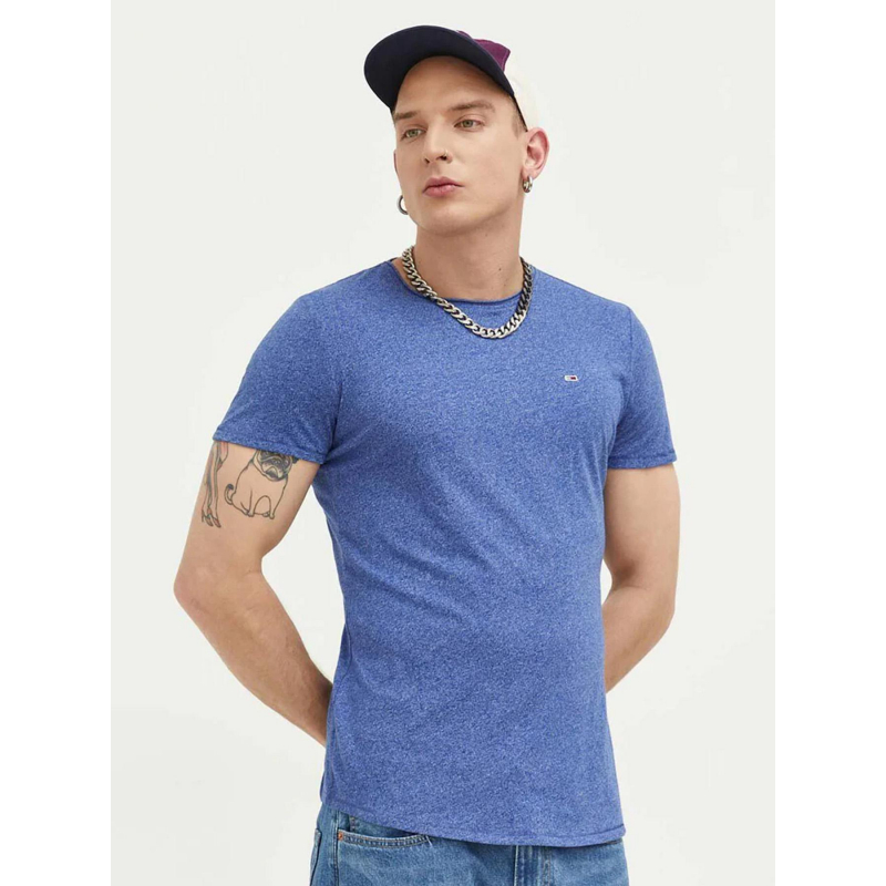 T-shirt slim jaspe chiné bleu homme - Tommy Jeans