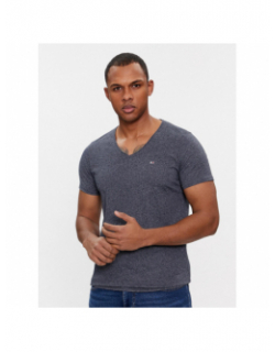 T-shirt col v slim jaspe chiné bleu homme - Tommy Jeans