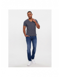 T-shirt col v slim jaspe chiné bleu homme - Tommy Jeans