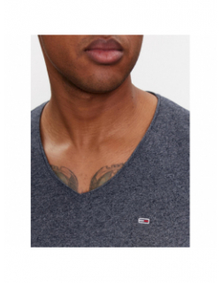 T-shirt col v slim jaspe chiné bleu homme - Tommy Jeans