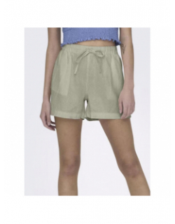 Short caro en lin pull-up vert femme - Only