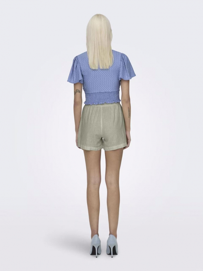 Short caro en lin pull-up vert femme - Only