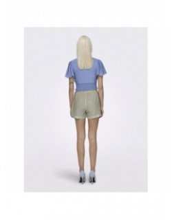 Short caro en lin pull-up vert femme - Only