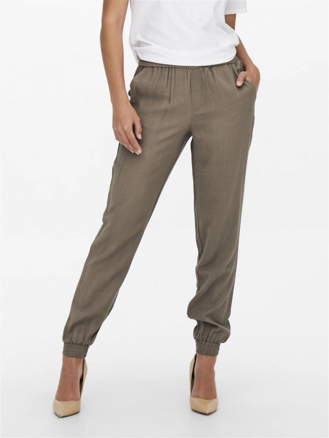 Pantalon fluide bas resséré kelda marron femme - Only