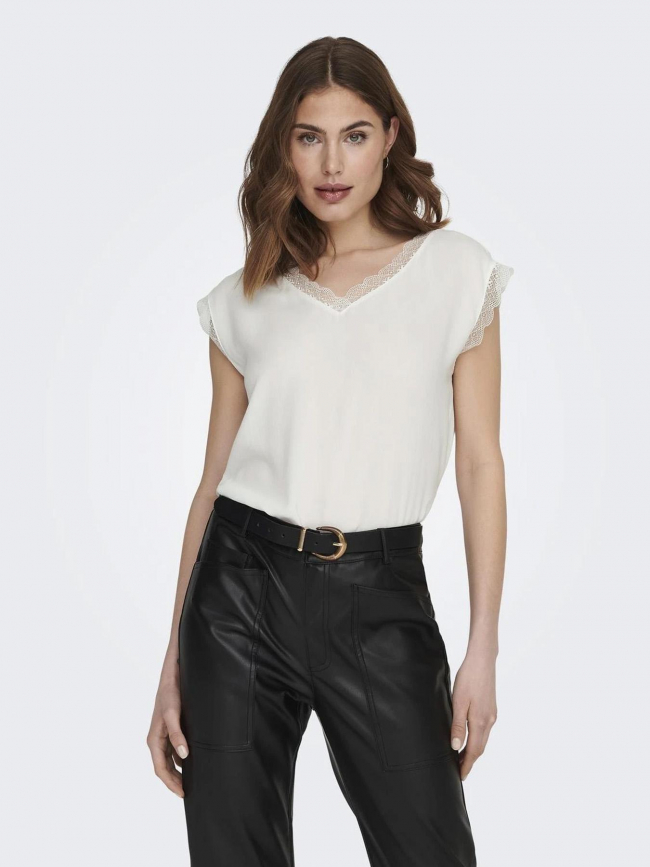 T-shirt jasmina col v lace blanc femme - Only