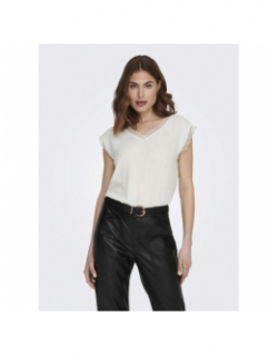 T-shirt jasmina col v lace blanc femme - Only