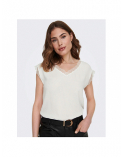 T-shirt jasmina col v lace blanc femme - Only