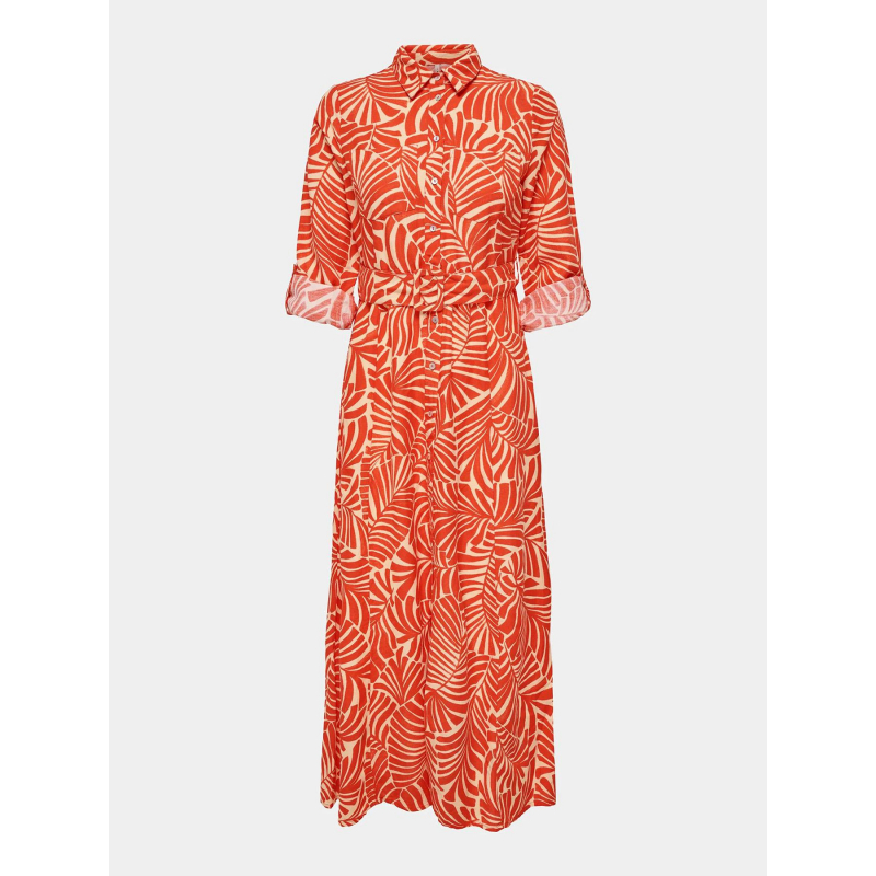 Robe midi imprimés lin callie rouge orange femme - Only