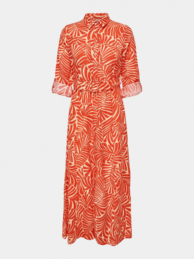 Robe midi imprimés lin callie rouge orange femme - Only