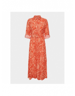 Robe midi imprimés lin callie rouge orange femme - Only